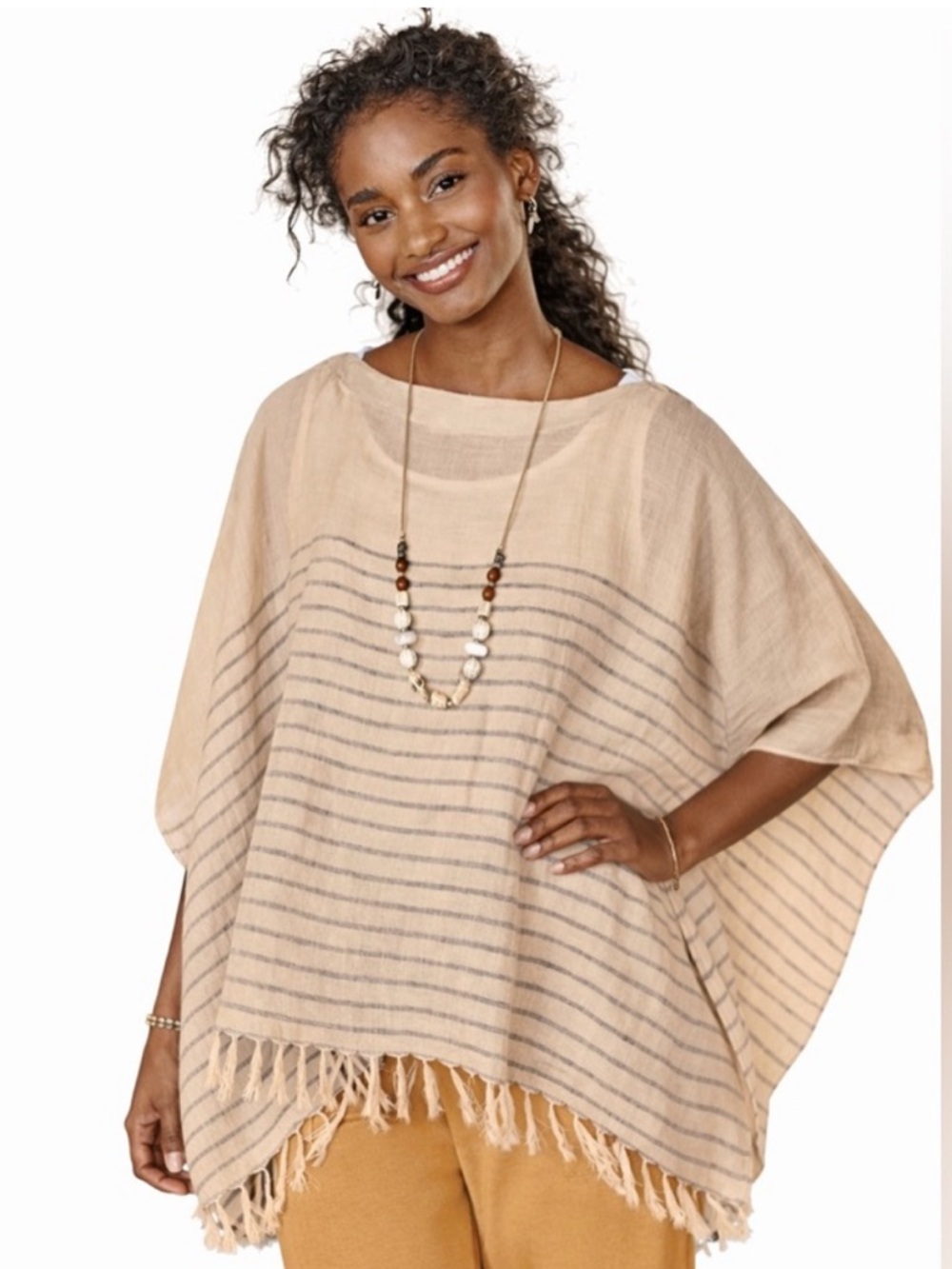 NWT J. Jill Linen Blend Poncho Tan and Black size S-L